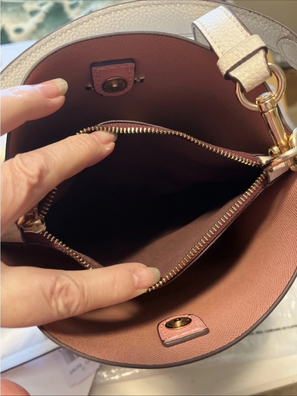 Coach Mollie 22 Bucket Bag Pebbled Leather chalk CA177 - Picture 7 of 13